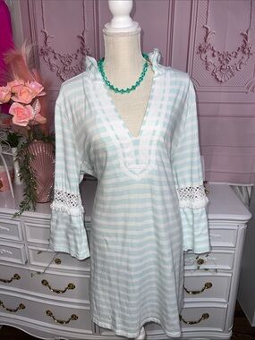🌿💚 100% Cotton Mint Stripe Hoodie Midi Dress / Beach Pullover 💚🌿